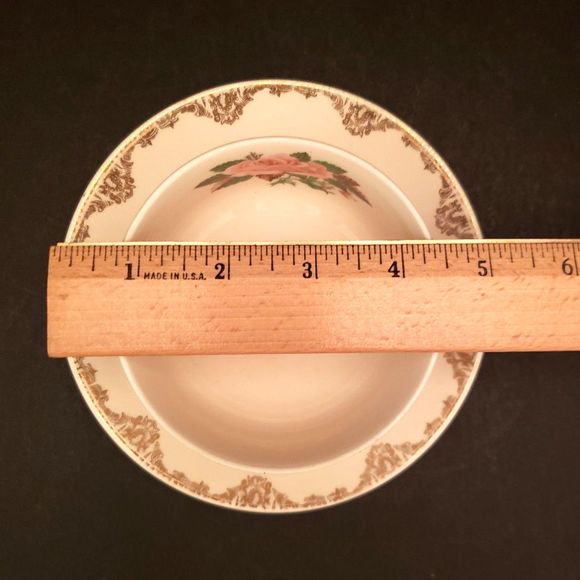 American Rose Cups Saucers Paden City Pottery Pink Roses Gold Vintage 4 sets - Picture 10 of 16